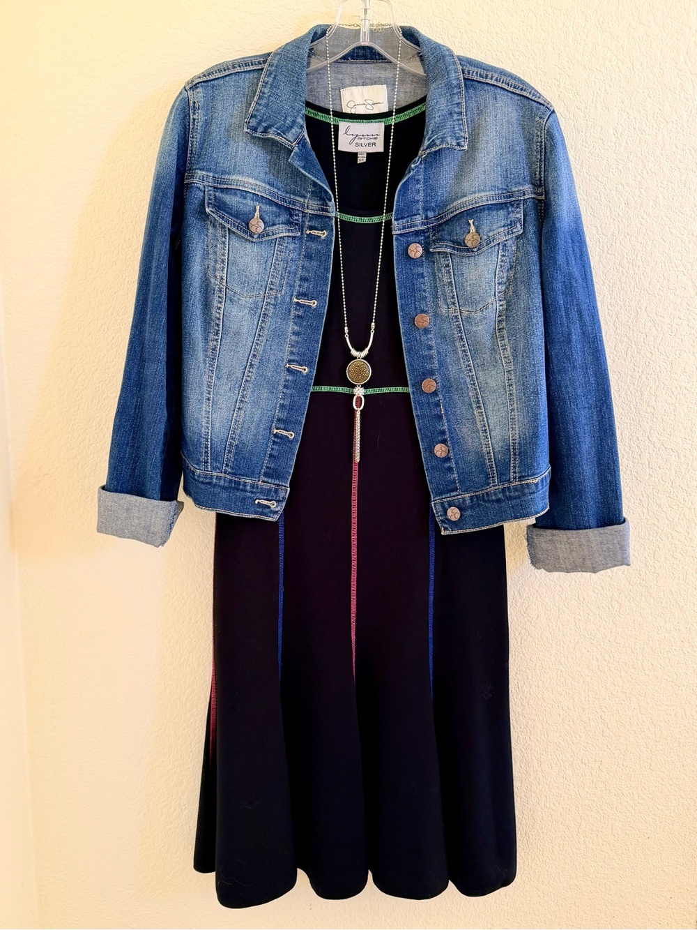 Lynn Ritchie Silver Black Dress with Multicolor Contrast Stitching (Size XS)